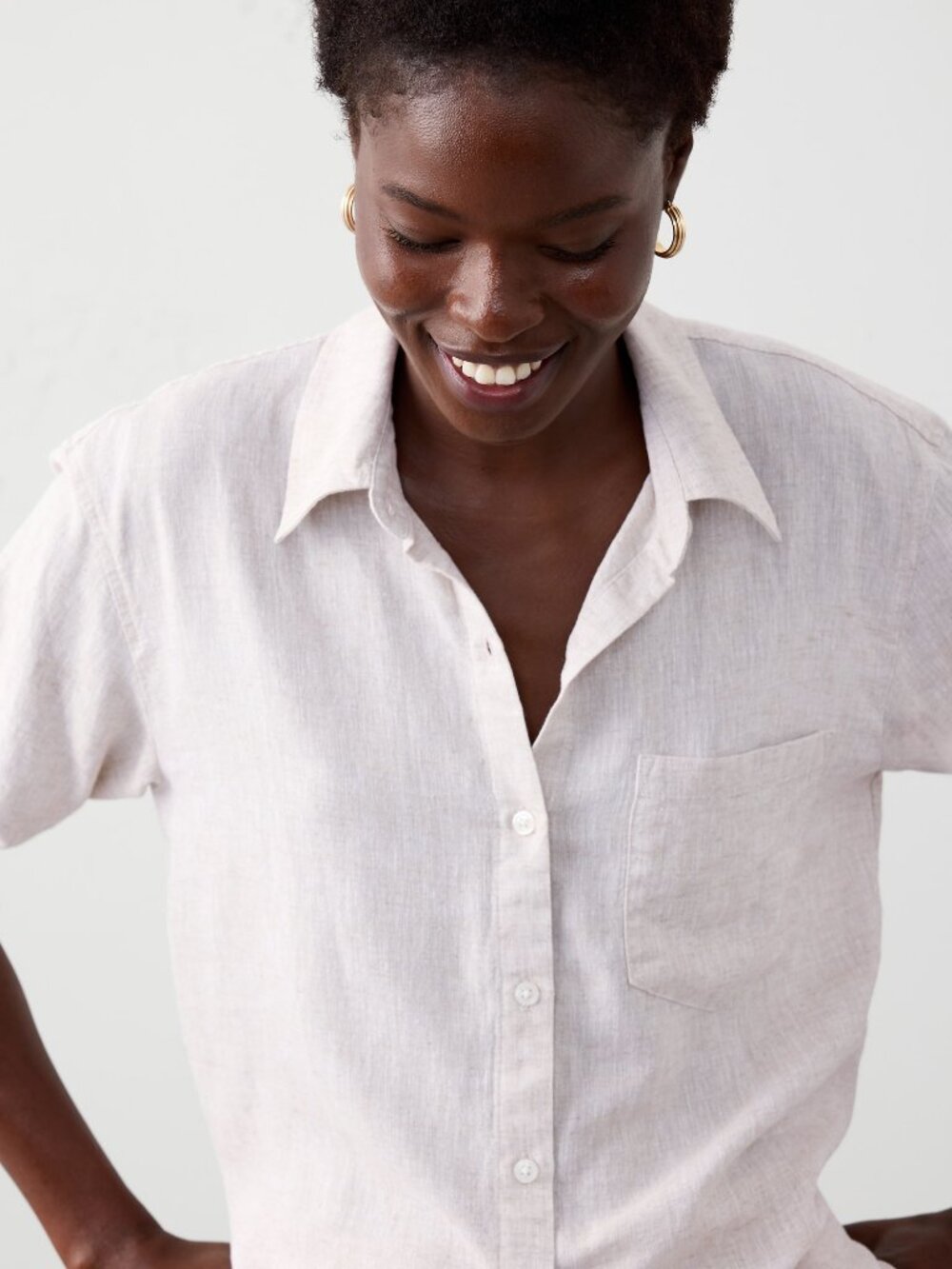 NWT Banana Republic Factory Perfect Linen-Blend Shirt | Flax | XL